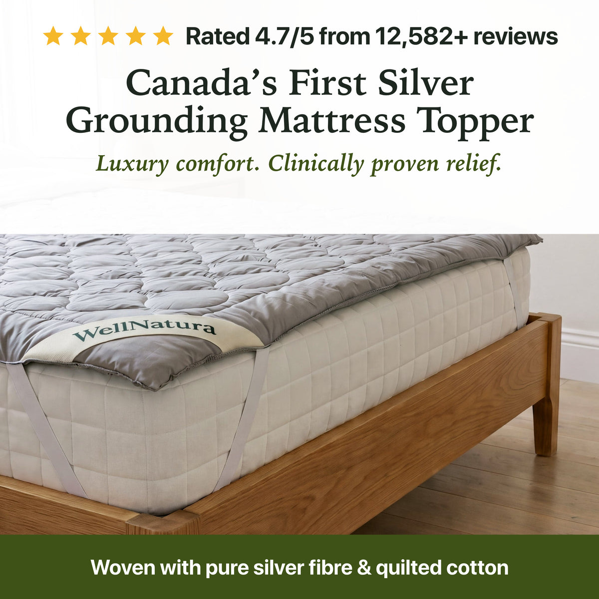Canada's first silver grounding mattress topper, rated 4.7 out of 5 from 12,582+ reviews